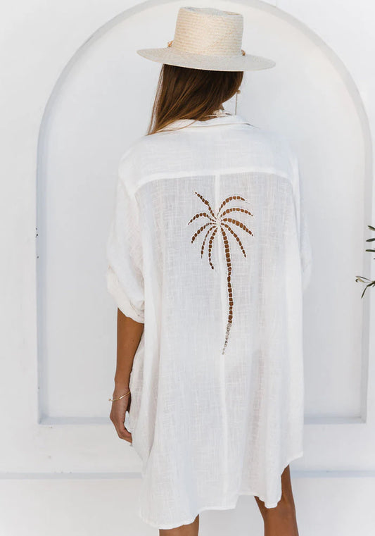 3 Palm Shirt Dress - White