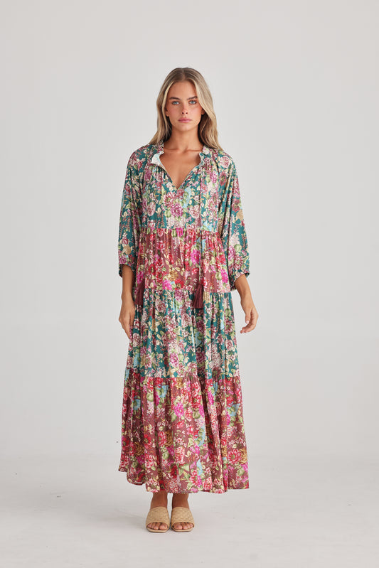 Damascus Mid Sleeve Dress - Rose Garden