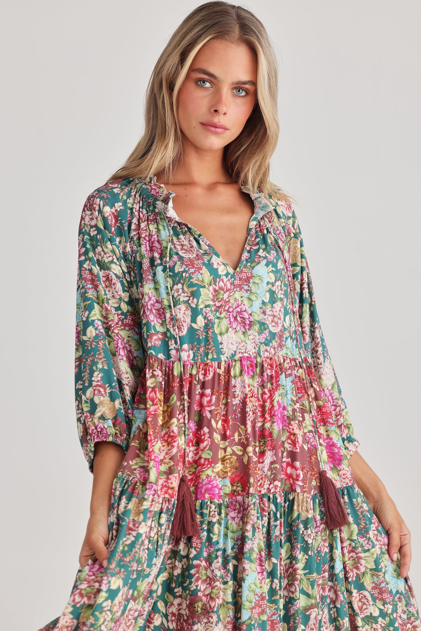 Damascus Mid Sleeve Dress - Rose Garden