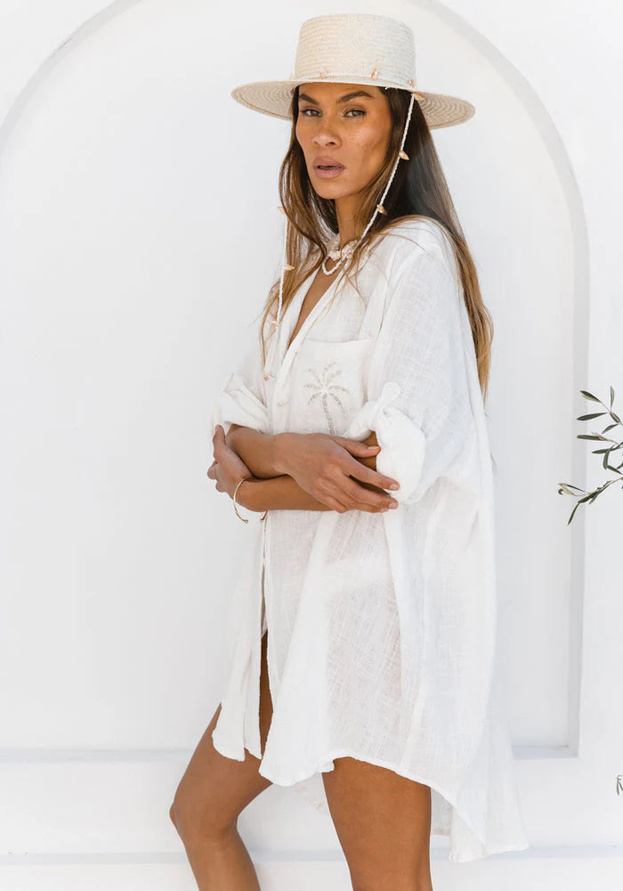 3 Palm Shirt Dress - White